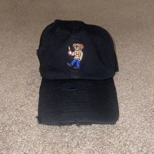Hennessy Henny Bear Dad Hat Distressed Black Cap Size Adjustable